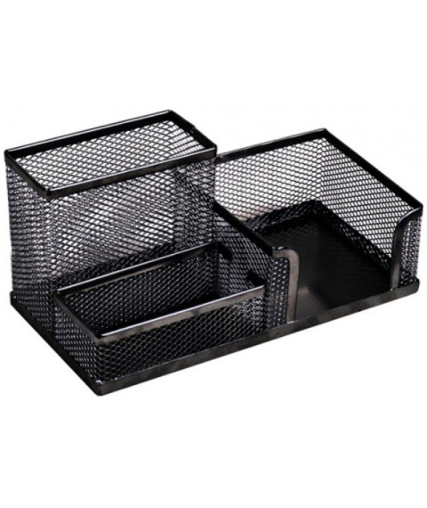 Suport de masă cu 3 compartimente, plasă metalică, negru